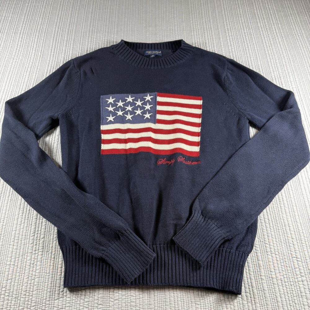 Simply Southern American Flag Sweater Women M USA Patriotic Preppy Americana